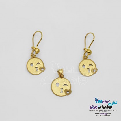 Gold half set - pendant and earrings - emoji design-MS0689